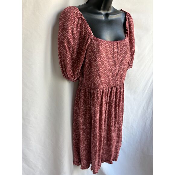 Live to be Spoiled Midi Cottage Prairie Dress Size M Red Floral Puff Sleeve - Picture 3 of 10